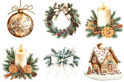 Merry Christmas Watercolor Clipart, a Seasonal Illustration by CitraGraphics (Thumbnail 3 of 6)