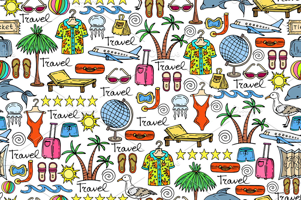 Pattern with cartoon travel symbols