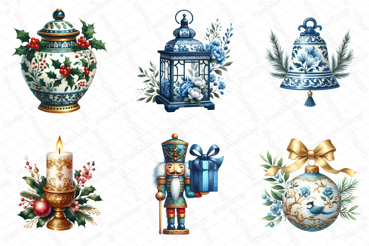 Chinoiserie Christmas Clipart, an Illustration by DreamPrint404 (Photo 3 of 4)