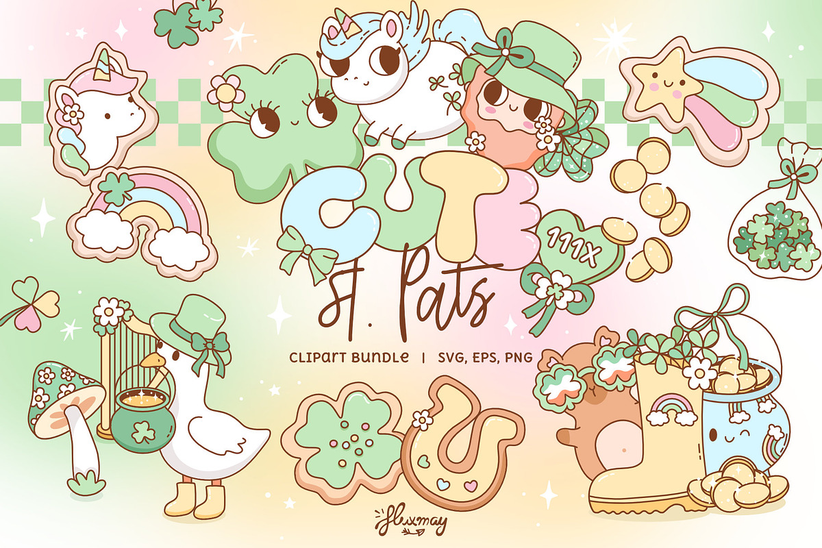 Cute St. Patricks Day Clipart Bundle, a Seasonal Illustration by Huxmay (Photo 1 of 7)