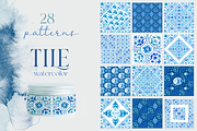 Watercolor blue tile patterns, a Decorative Illustration by Ojeny shop (Thumbnail 1 of 8)