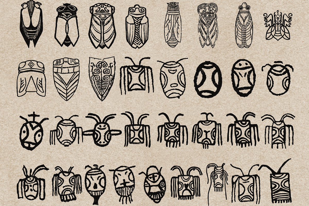 Chinese cicada stamps for Procreate, a Brush Add-On by TheWhiteCatLab (Photo 3 of 3)