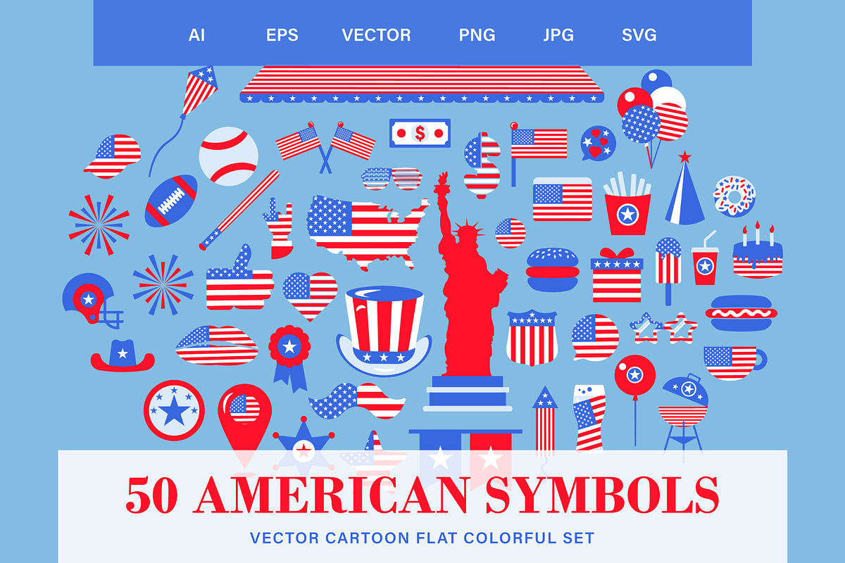 Flat Vector 4 July USA Symbols, a Seasonal Illustration by barsrsind