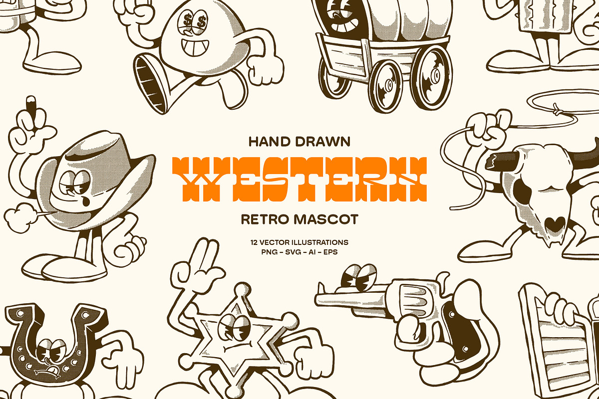 Hand Drawn Western Retro Mascot, an Object Illustration by Ludere Studios (Photo 1 of 5)