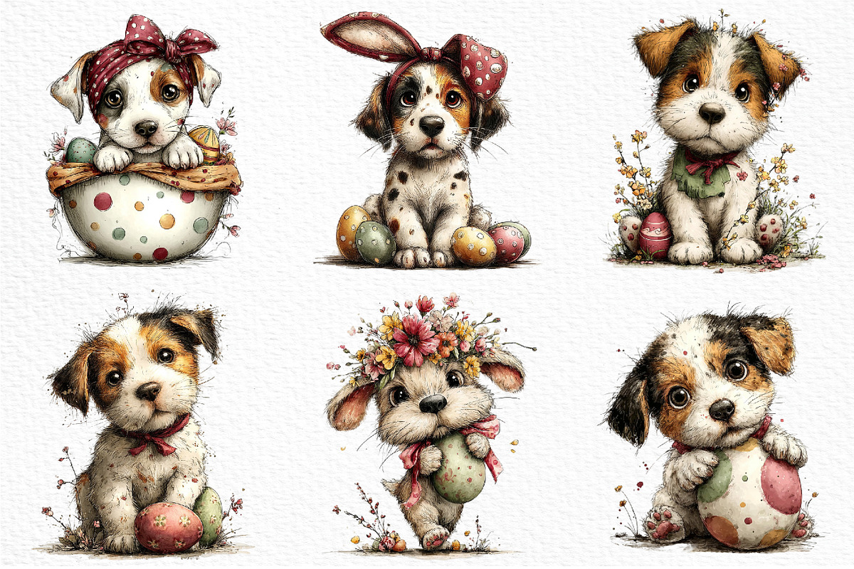 Whimsical Easter Dogs Clipart Png, an Illustration by Craft Nest (Photo 3 of 11)