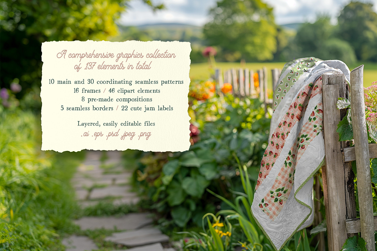 Cottage Strawberry Clipart & Pattern, a Pattern Graphic by PATTERNS etc. (Photo 2 of 16)