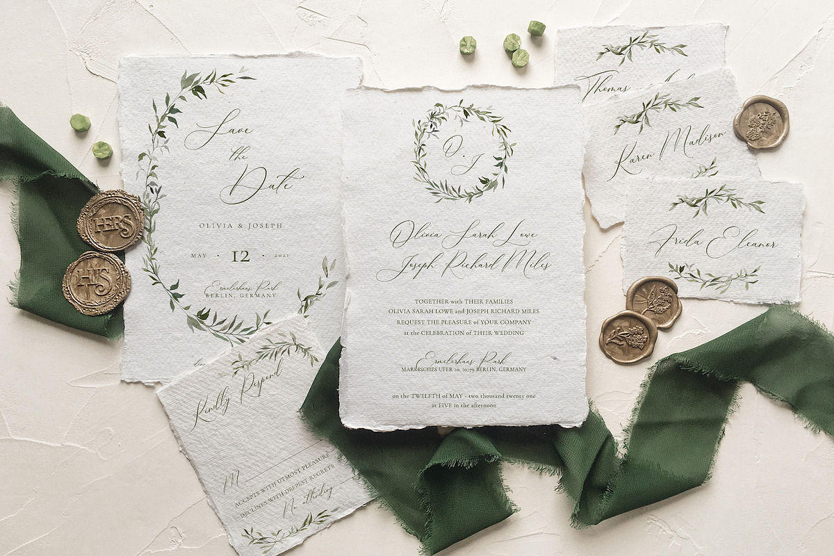 Watercolor Monogram Wedding Suite, an Invitation Template by BlueRobinDesignShop (Photo 2 of 14)