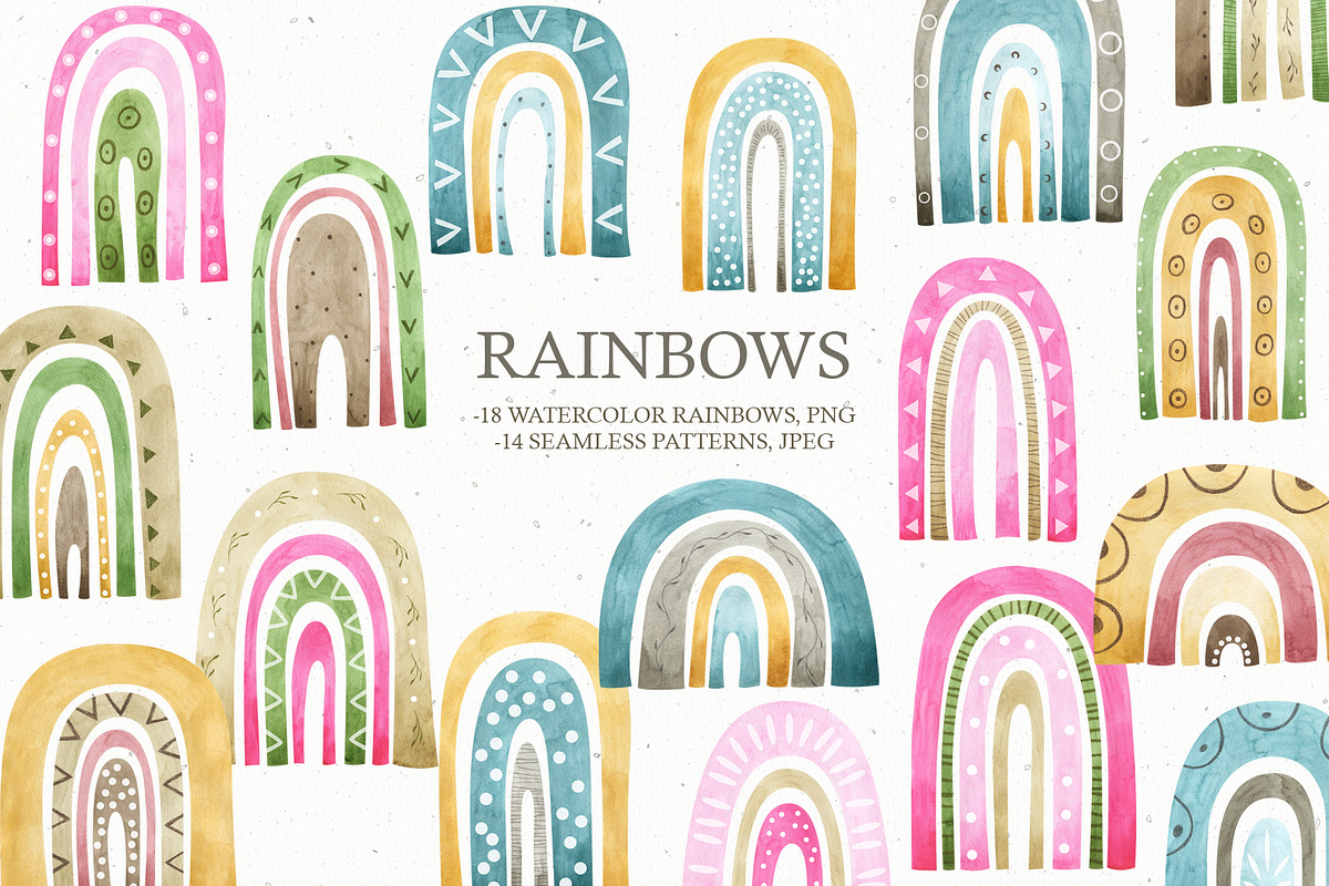 Watercolor Boho Rainbows Set, an Object Graphic by OrangePeafowlArt (Photo 1 of 16)