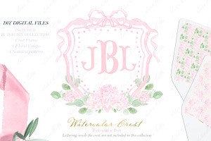 Pink Hydrangea Watercolor Crest