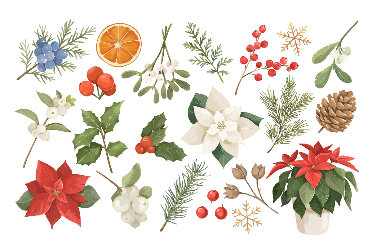 Christmas Greenery & Berries Clipart, a Seasonal Illustration by ArtGiftsStudio (Photo 3 of 6)