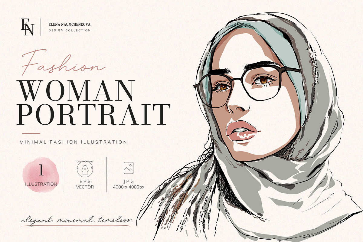 Girl in Glasses Vector Portrait, a Person Illustration by Elena Naumchenkova (Photo 1 of 4)