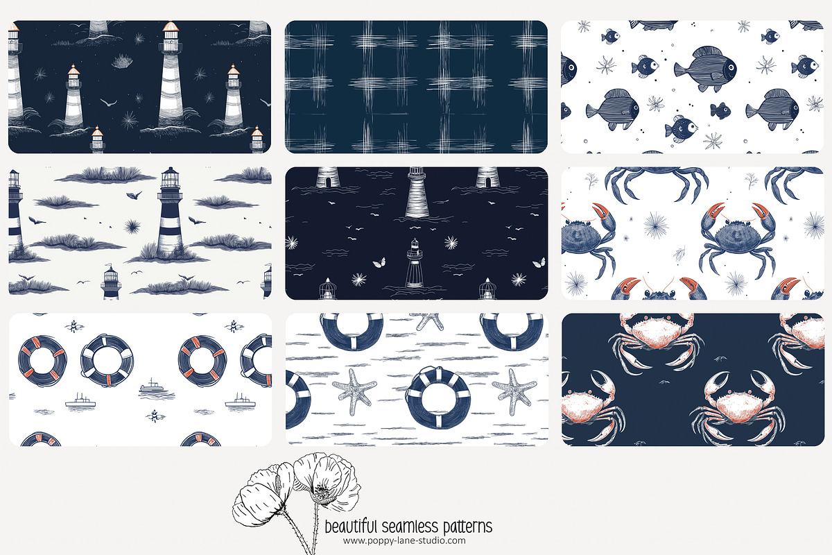 70 dark blue marine seamless pattern, a Pattern Graphic by Poppy Lane ...
