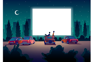 Car street cinema. Drive-in, an Illustration by Things for designers