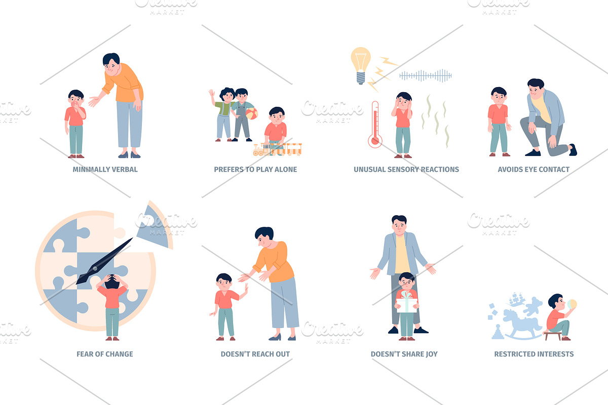 Autism signs. Asd spectrum little, a Healthcare Illustration by LadadikArt