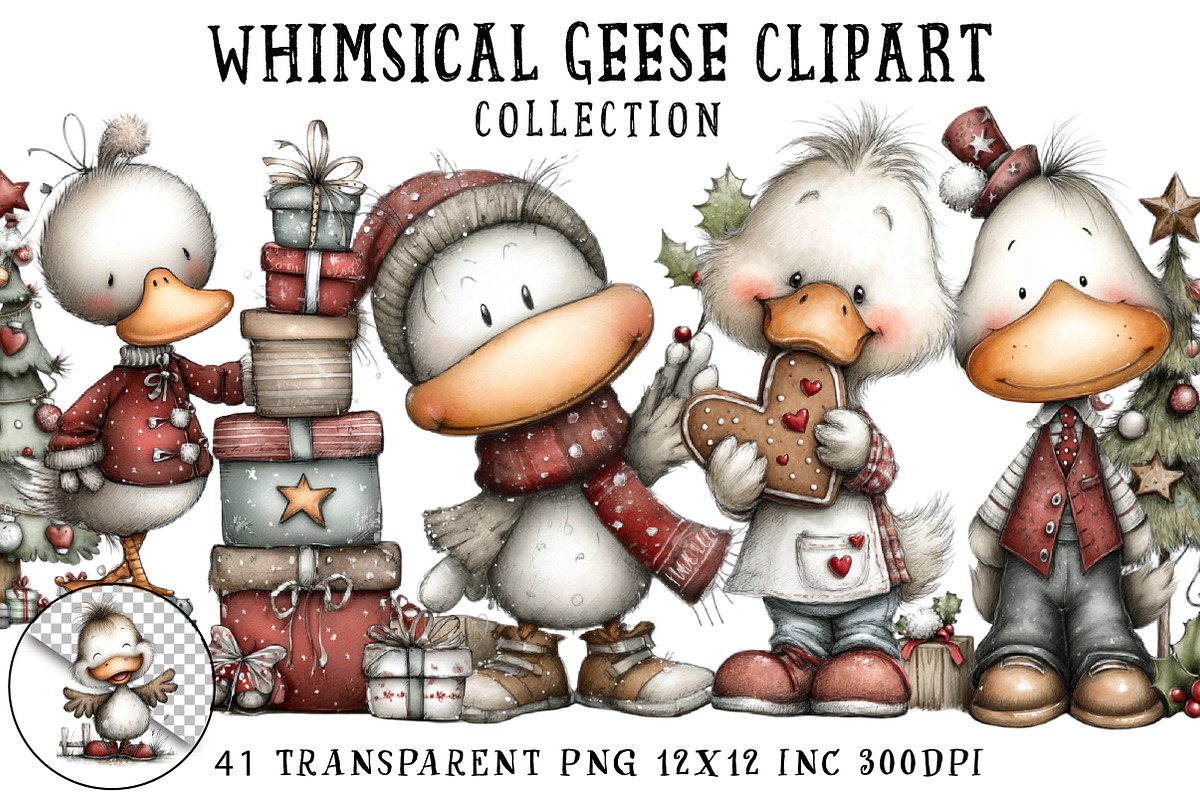 Whimsical Geese Clipart Bundle, an Illustration by OK Design (Photo 1 of 5)