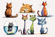 Quirky & Whimsical Cat Clipart Set, an Animal Illustration by PaintPixelCo (Thumbnail 3 of 10)