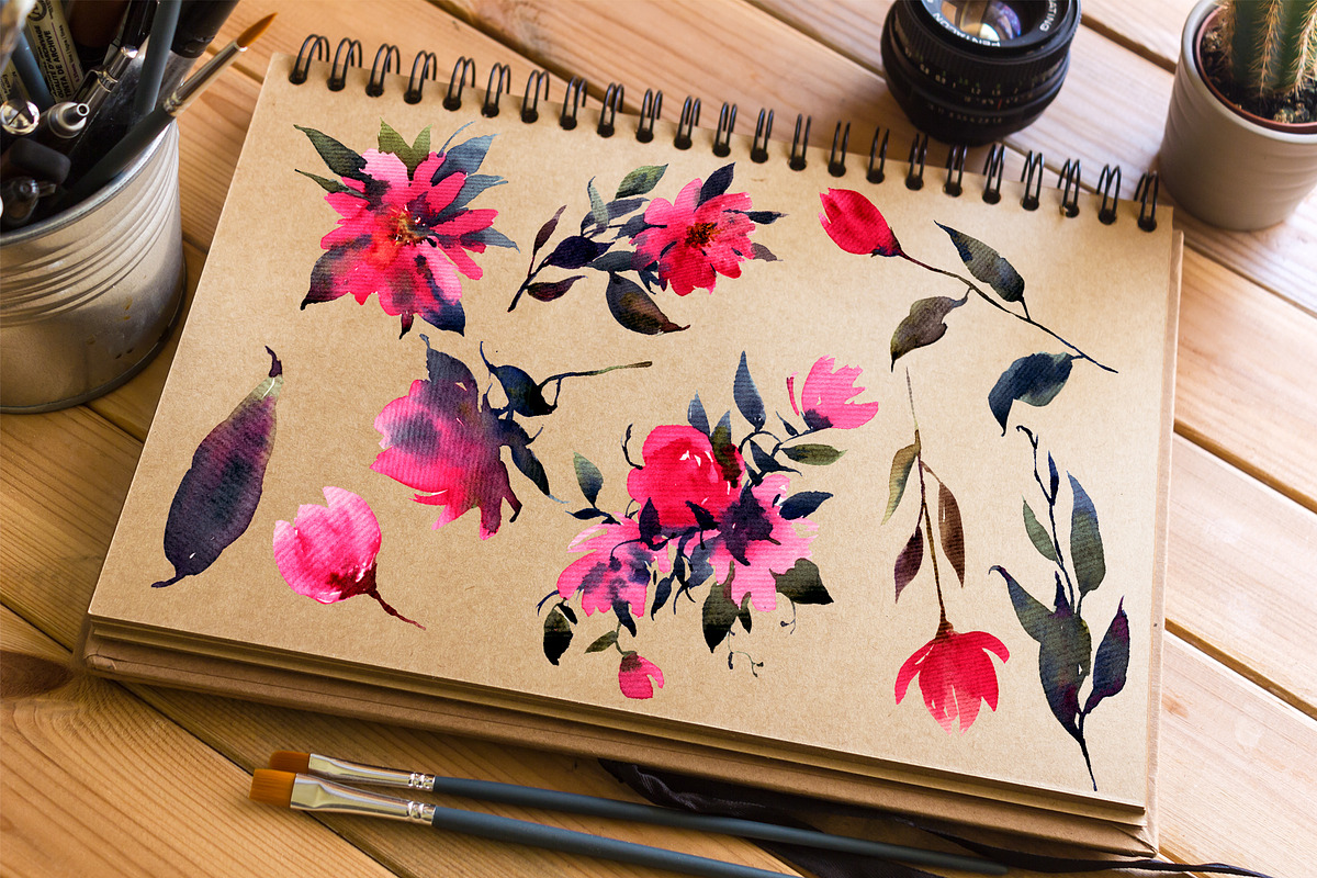 Watercolor Pink Flowers Mini Pack, an Object Graphic by Nadiia Hanina (Photo 2 of 2)