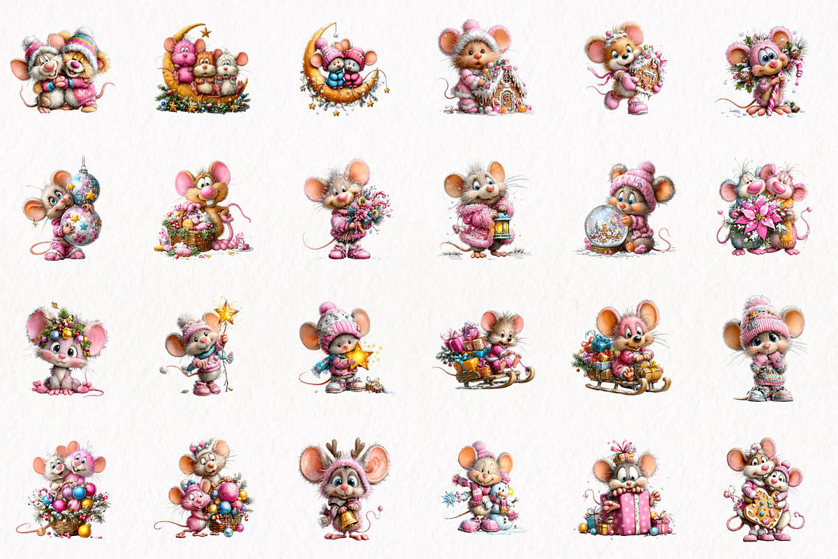Whimsical Christmas Mice Clipart, a Seasonal Illustration by fashionaddict (Photo 4 of 7)