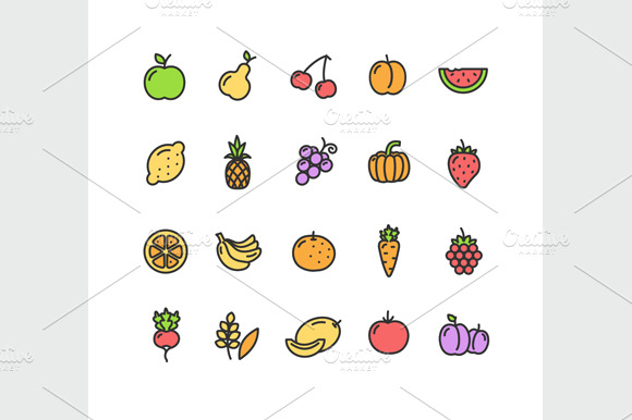 Fruits And Vegetables Icon Set