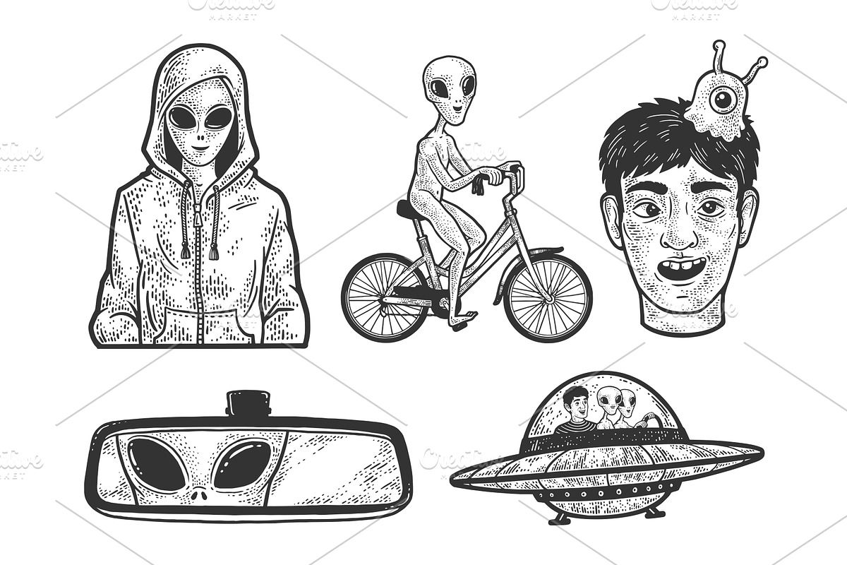 Alien in Hoodie sketch vector, an Illustration by AlexArt