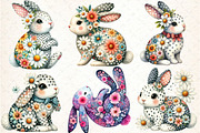 Retro Floral Easter Bunny Clipart, an Illustration by DreamCafeArt (Thumbnail 2 of 4)