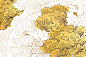 Peony floral pattern gold texture