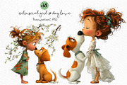 Whimsical Girl & Dog Love Clipart, a Seasonal Illustration by Craft Nest (Thumbnail 1 of 6)