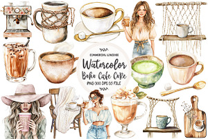 Boho Cafe Core Coffee Clipart, an Illustration by OK Design