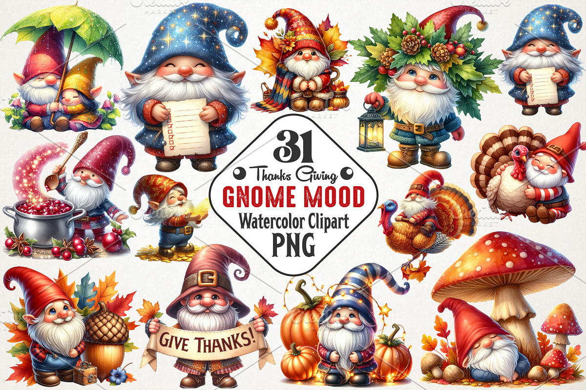 Gnome Thanksgiving Mood Clipart, an Illustration by RobertsArt (Photo 1 of 7)