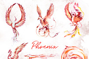 Watercolor Phoenix Clipart Set, an Animal Illustration by ArtCreationsDesign (Thumbnail 2 of 6)