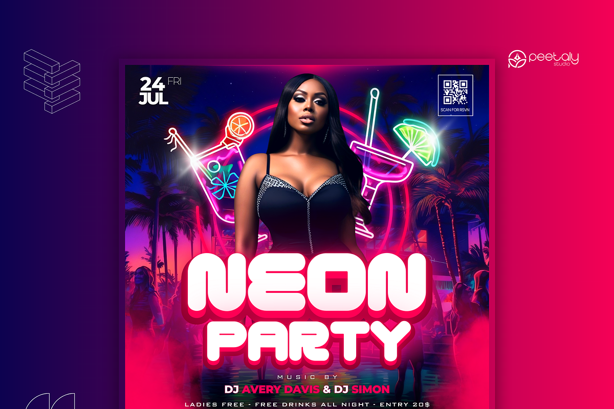 Neon Canva Party Flyer Template, a Flyer Template by PeetalyStudioDesigns (Photo 3 of 6)