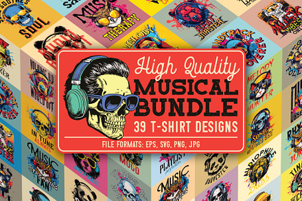 39 Musical T-shirts BUNDLE, an Illustration by Vozzy Vintage Fonts