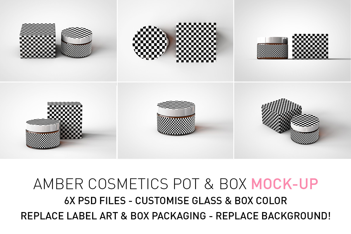 Amber Cosmetics Pot & Box Mock-Up, a Packaging Mockup by TSOBG (Photo 2 of 21)