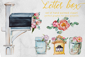 Watercolor Letter Box Clipart Set