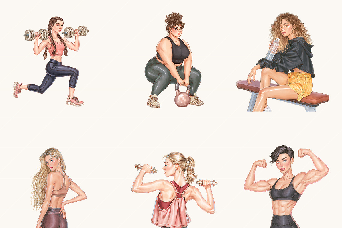 Fitness Girl Clipart Bundle, a Person Illustration by BusyDaydesign (Photo 6 of 9)