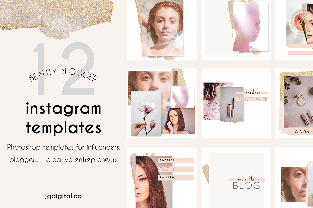 Beauty Blogger Instagram Bundle, a Social Media Template by jgdigital.co designs (Photo 1 of 5)