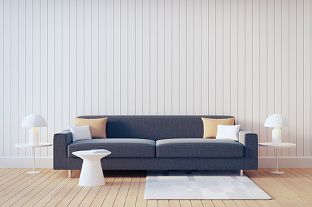 White wall and Gray sofa living room, an Architecture Photo by TONTECTONIX