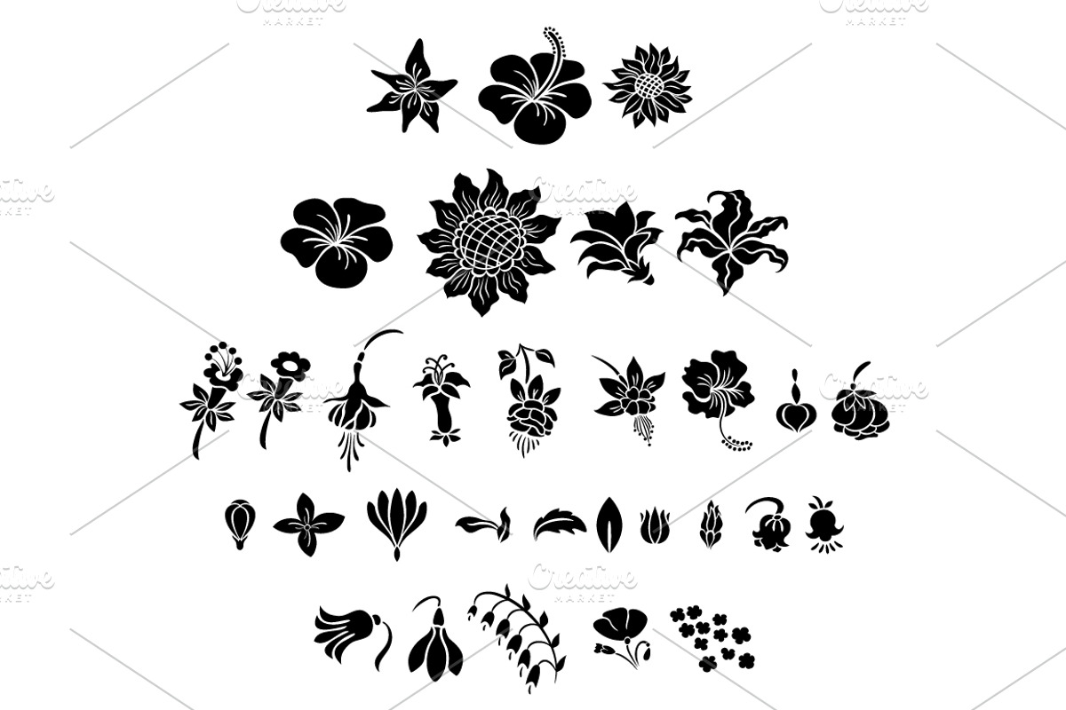 Flowers Silhouettes Set, an Illustration by Lianella's Shop (Photo 5 of 5)
