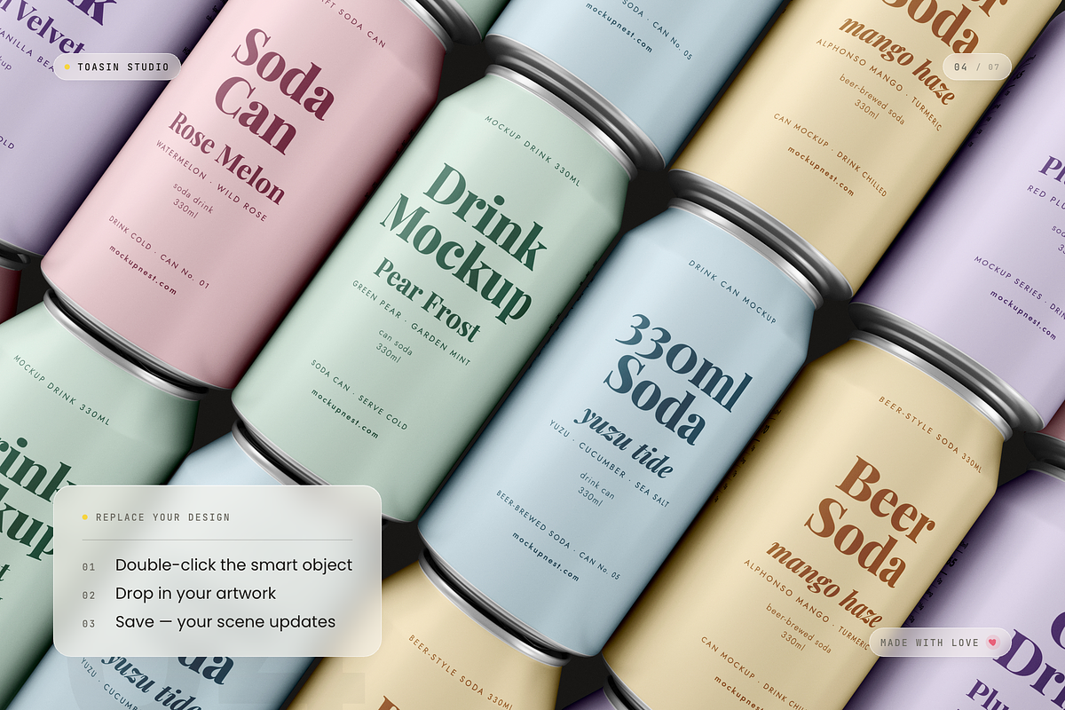 330ml Soda Can Mockup, a Packaging Mockup by Toasin Studio (Photo 4 of 7)