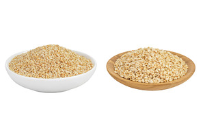 Sesame seeds in ceramic and wooden, a Food & Drink Photo by NataPhoto