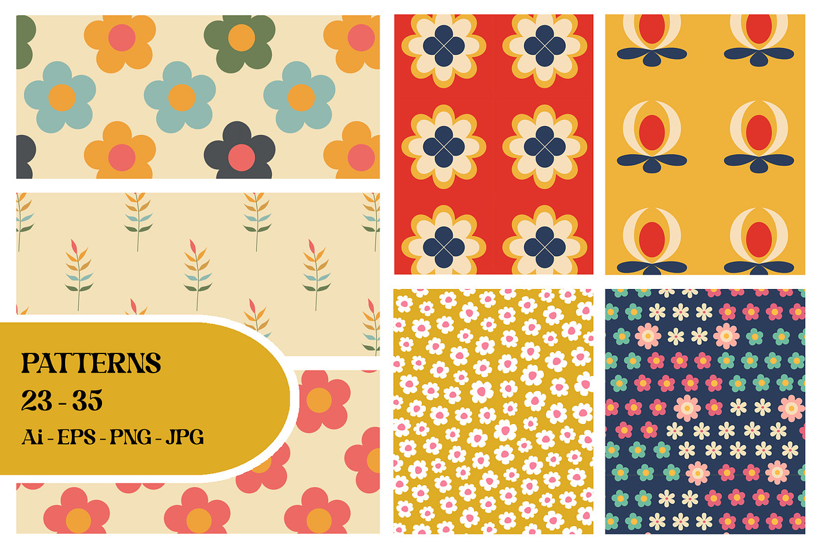 Retro Floral Groovy Vintage Patterns, a Pattern Graphic by Sofico (Photo 12 of 15)