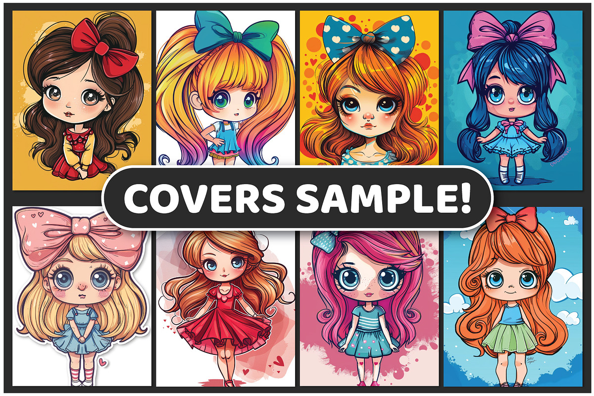 200 Chibi Bow Girls Coloring Pages, an Illustration by BrightMart