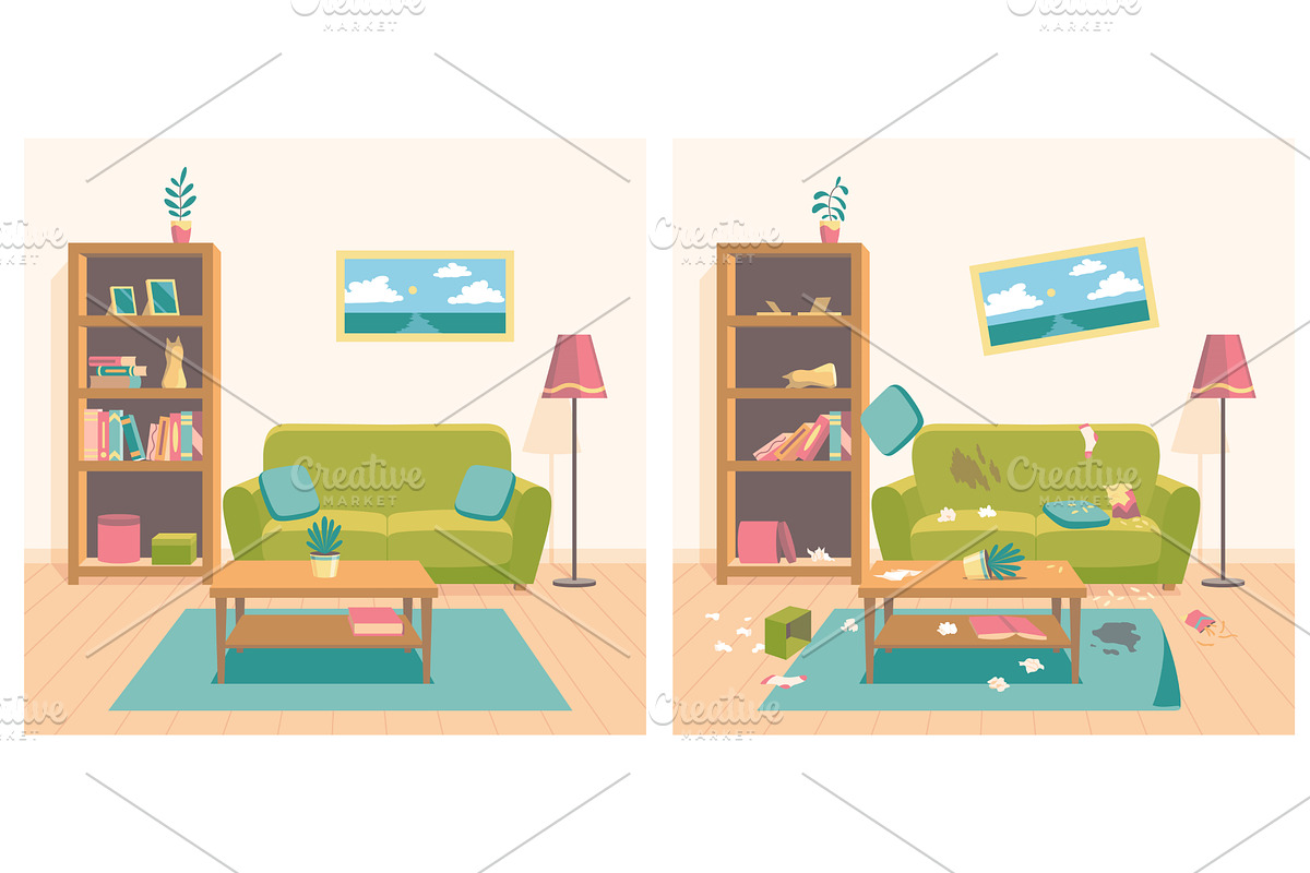 Clean and dirty living room, an Object Illustration by Things for designers