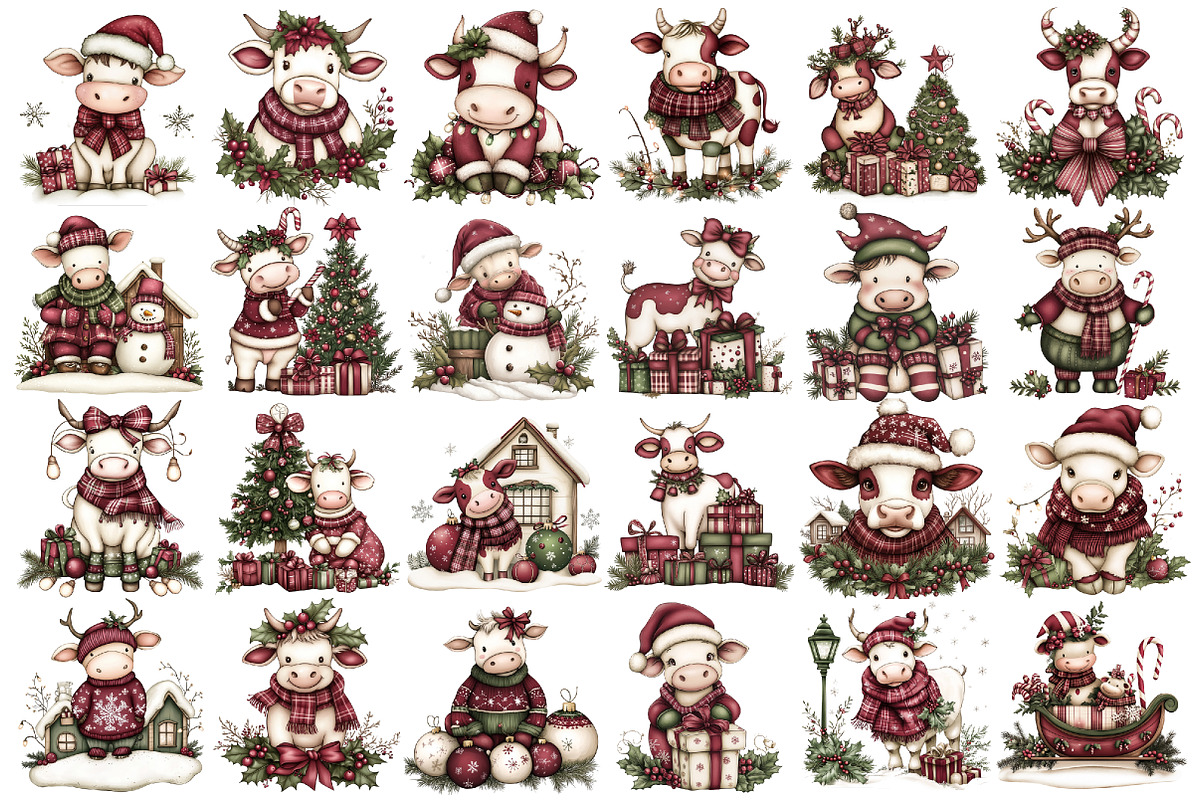 Cute Christmas Cows Clipart, an Illustration by designcity5 (Photo 3 of 5)