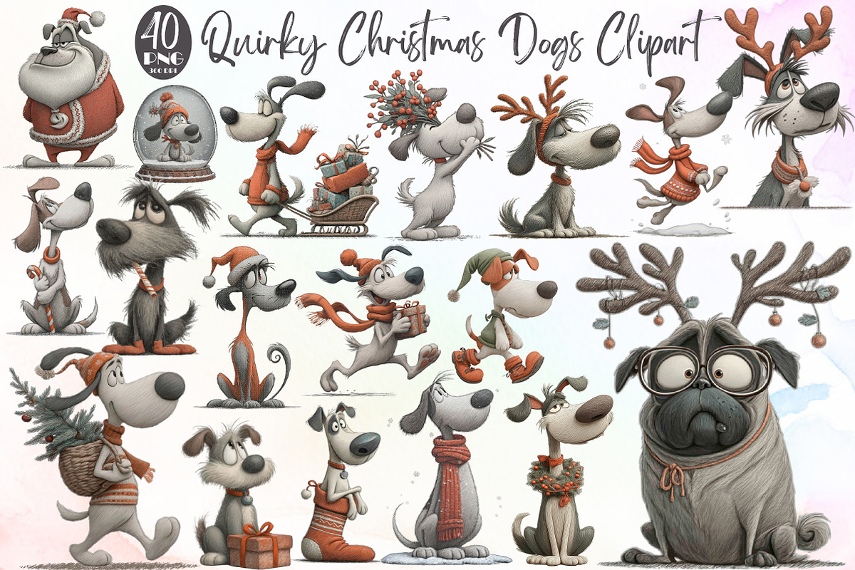 Quirky Christmas Dogs Clipart, an Illustration by Sublimation Artist (Photo 1 of 6)