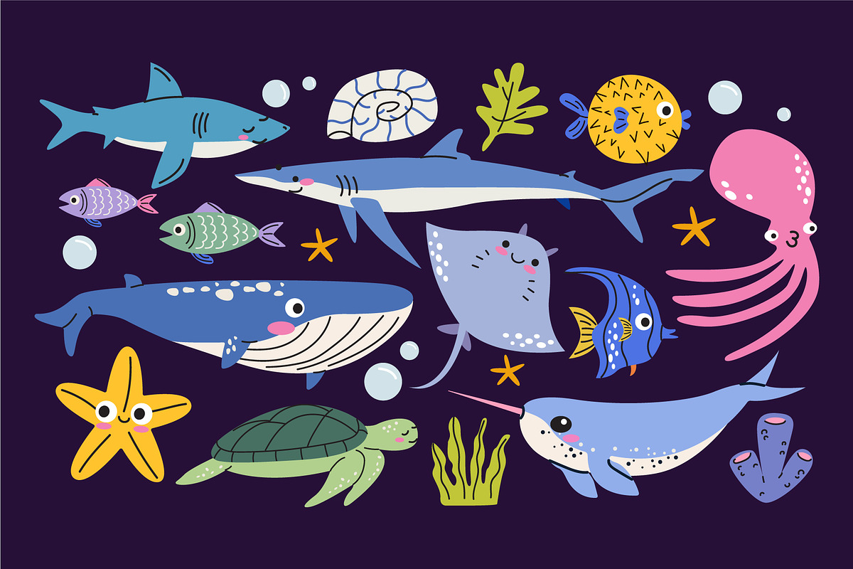 Cute Sea Animals Vector Clipart, an Animal Illustration by Luamor (Photo 2 of 3)