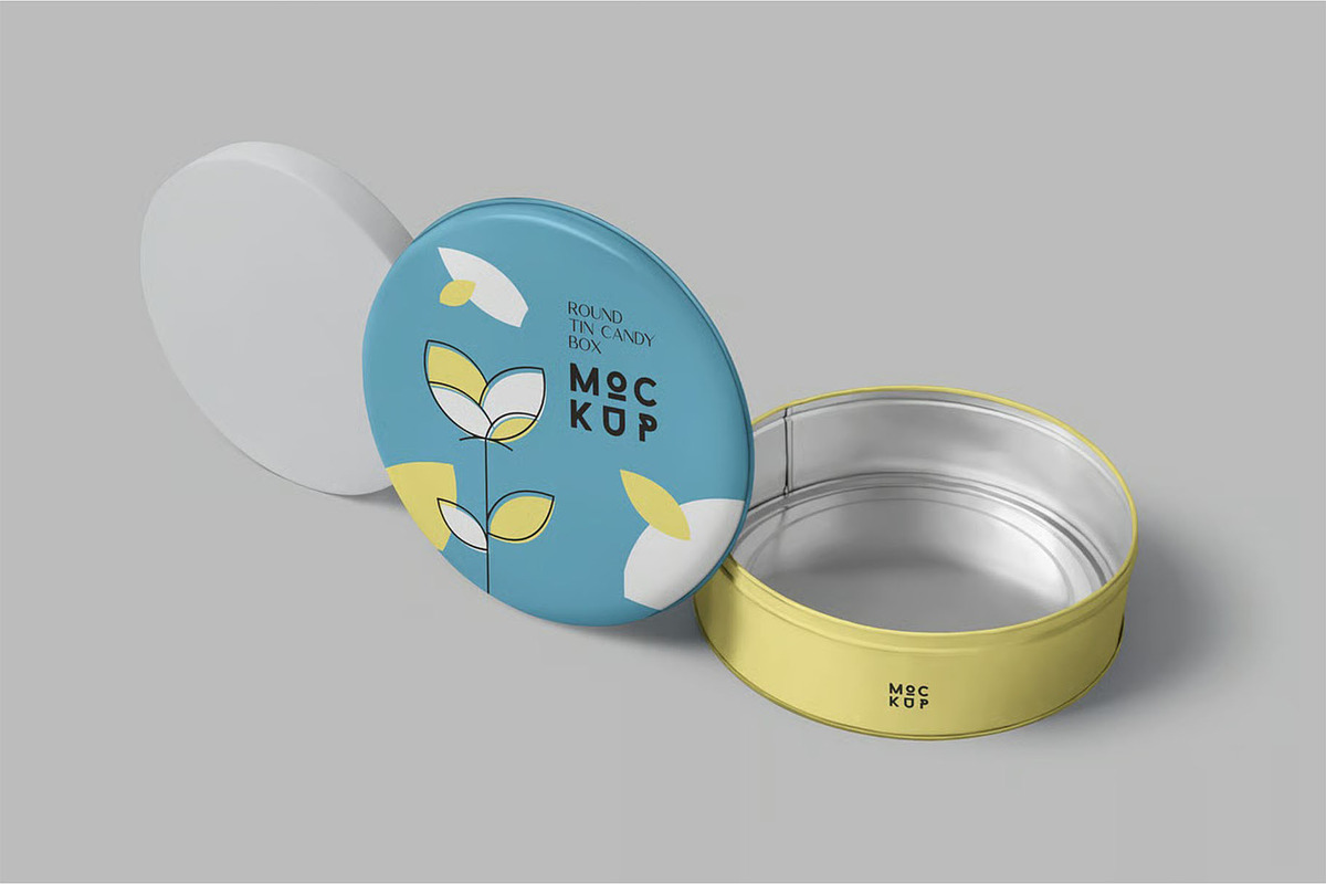 Round Tin Box Mockups, a Packaging Mockup by megostudi0 (Photo 3 of 6)