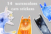 Watercolor funny cats sticker pack, an Object Graphic by NataLyaroArt (Thumbnail 1 of 6)