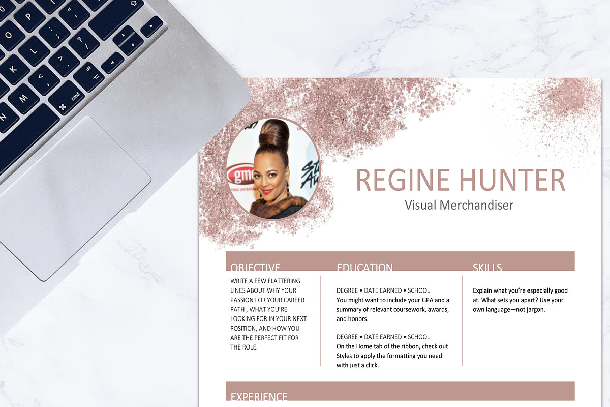 Resume - Rose Gold Glitter, a Resume Template by Graphic Template Co (Photo 1 of 2)
