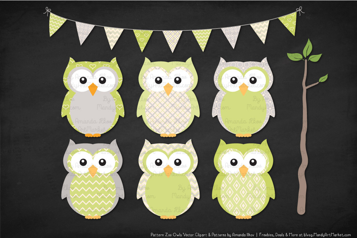 Owls Clipart & Patterns in Bamboo, an Animal Illustration by Amanda Ilkov (Photo 3 of 4)
